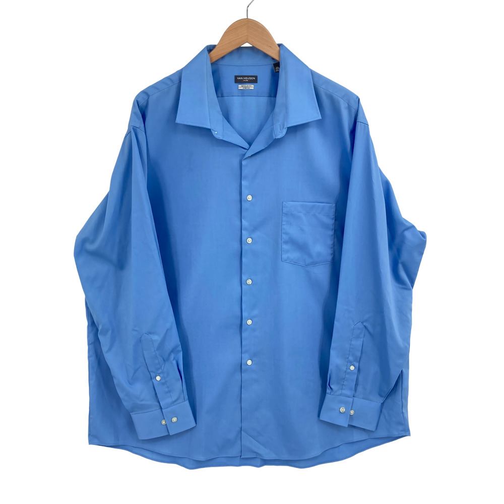 Van Heusen Flex Blue Regular Fit Stretch Button Front Dress Shirt 18.5 34-35